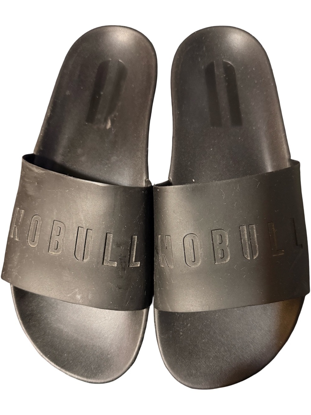 GENTLY USED WOMENS NOBULL Black Embossed Logo Slide Sandals